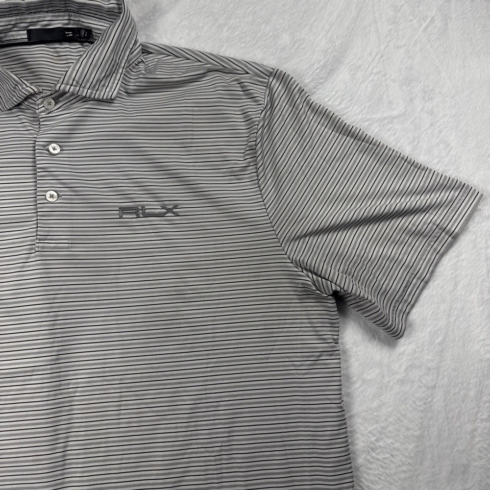 RLX Ralph Lauren Mens Large Short Sleeve Striped Golf Polo Shirt White Stretch - Picture 5 of 11